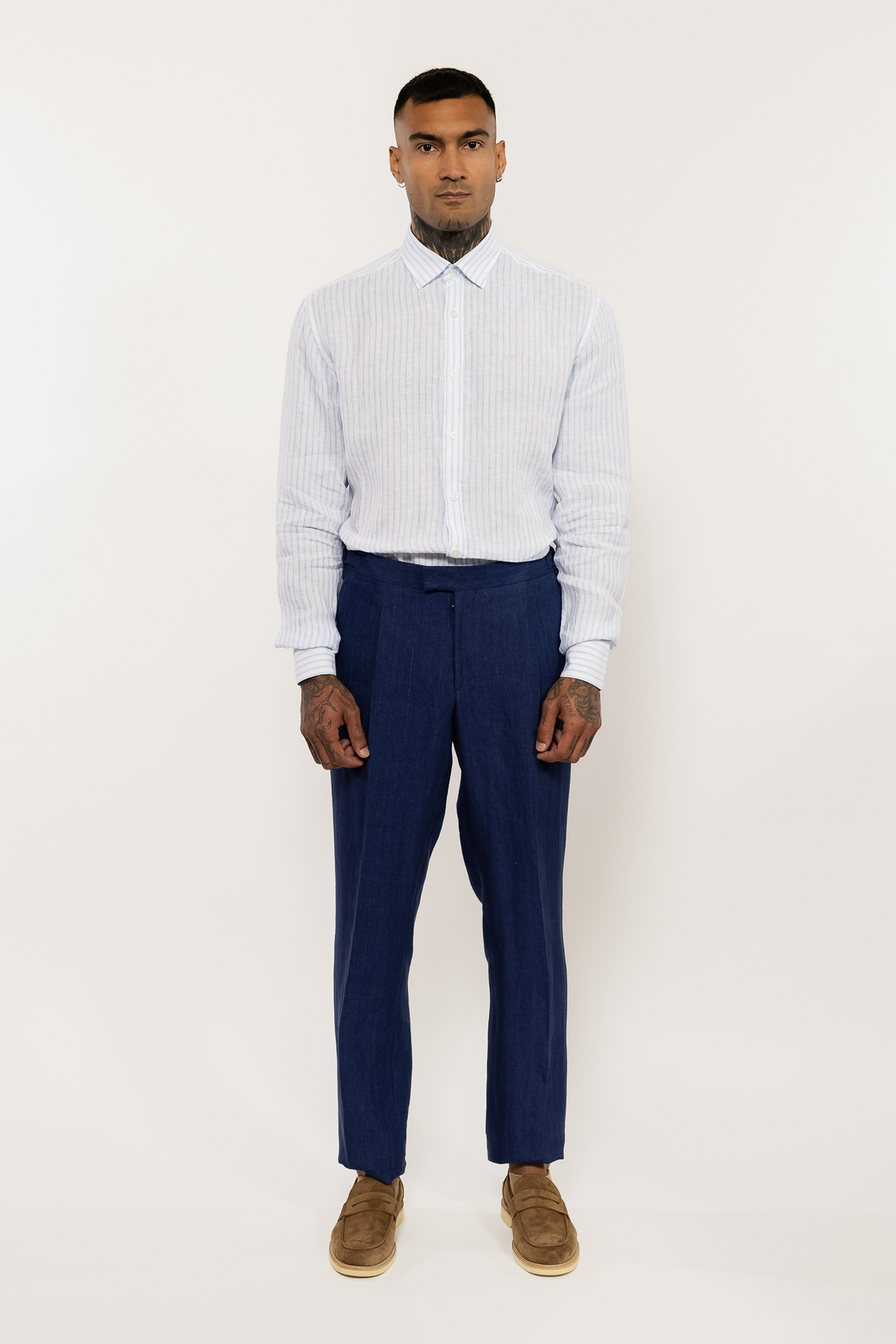Light Blue Striped Italian Linen Shirt
