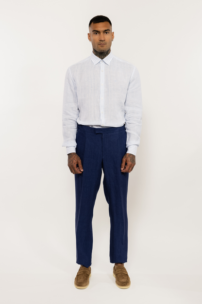 Light Blue Striped Italian Linen Shirt