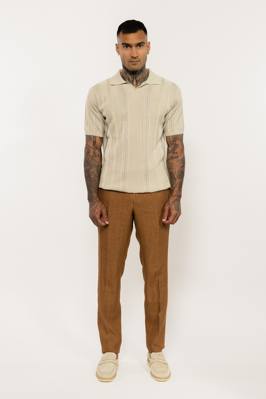 Beige Toned Knitted Polo Shirt