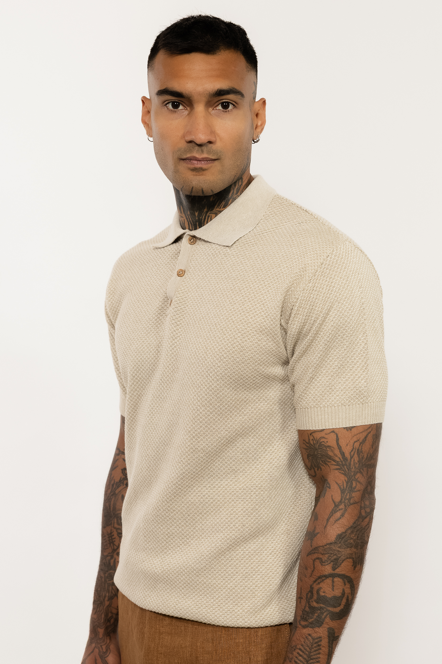 Knitted Beige Polo Shirt