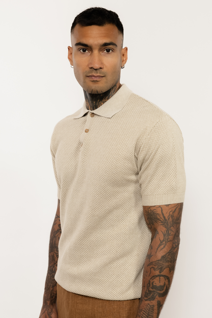 Knitted Beige Polo Shirt
