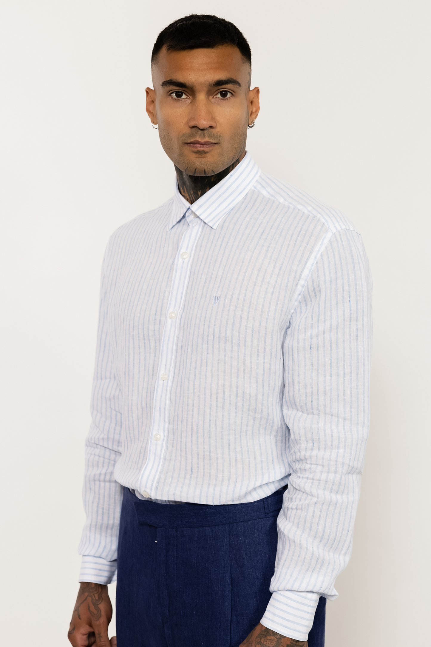 Light Blue Striped Italian Linen Shirt