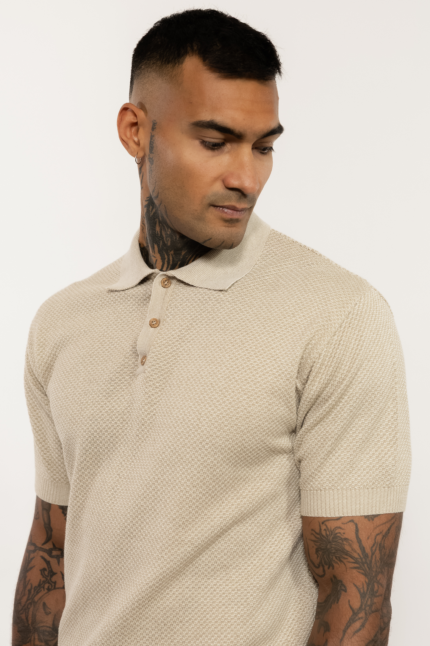 Knitted Beige Polo Shirt