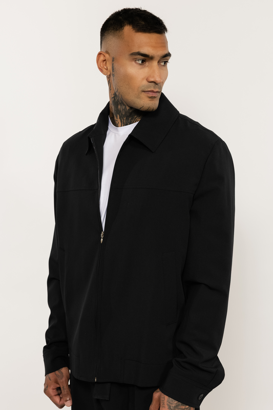 Black Straight Collar Bomber Jacket