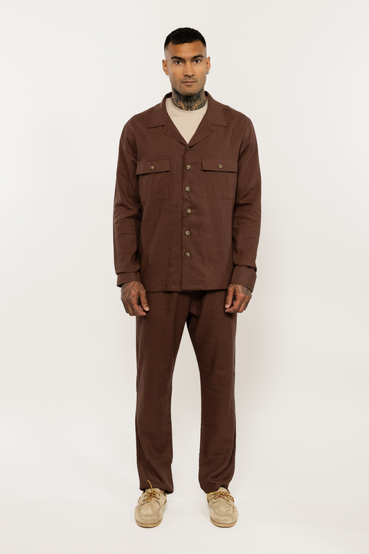 Brown Linen Blend Overshirt
