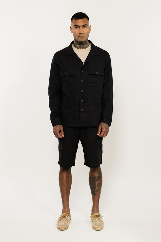 Black Relaxed Linen Shorts