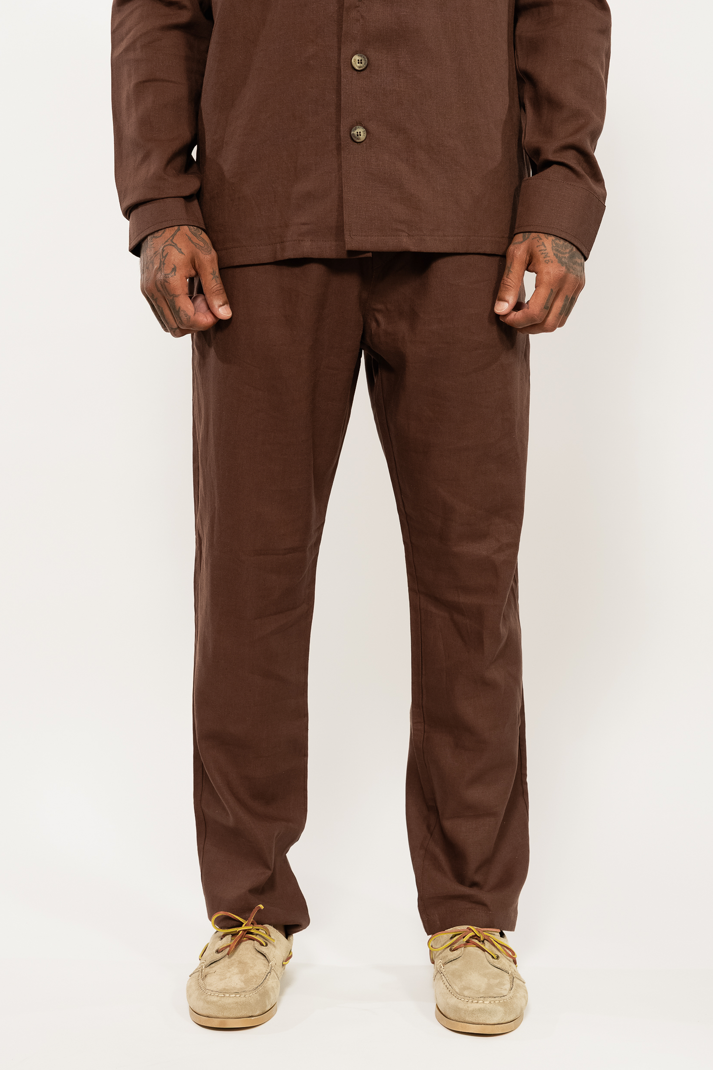 Brown Relaxed Linen Blend Trousers