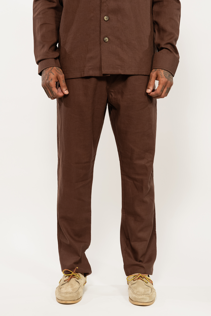 Brown Relaxed Linen Blend Trousers