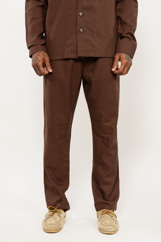 Brown Relaxed Linen Blend Trousers