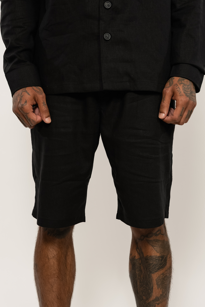 Black Relaxed Linen Shorts