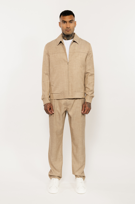 Beige Straight Collar Bomber Jacket