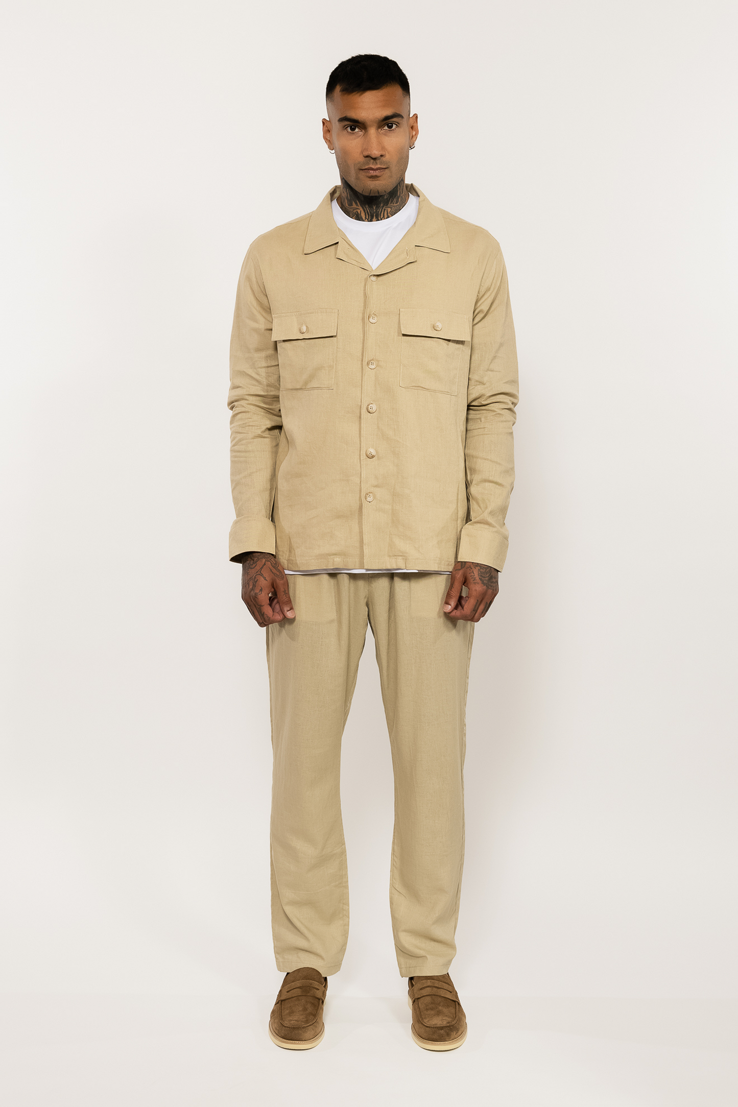 Beige Linen Blend Overshirt
