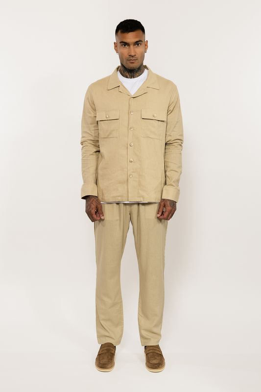 Beige Linen Blend Overshirt