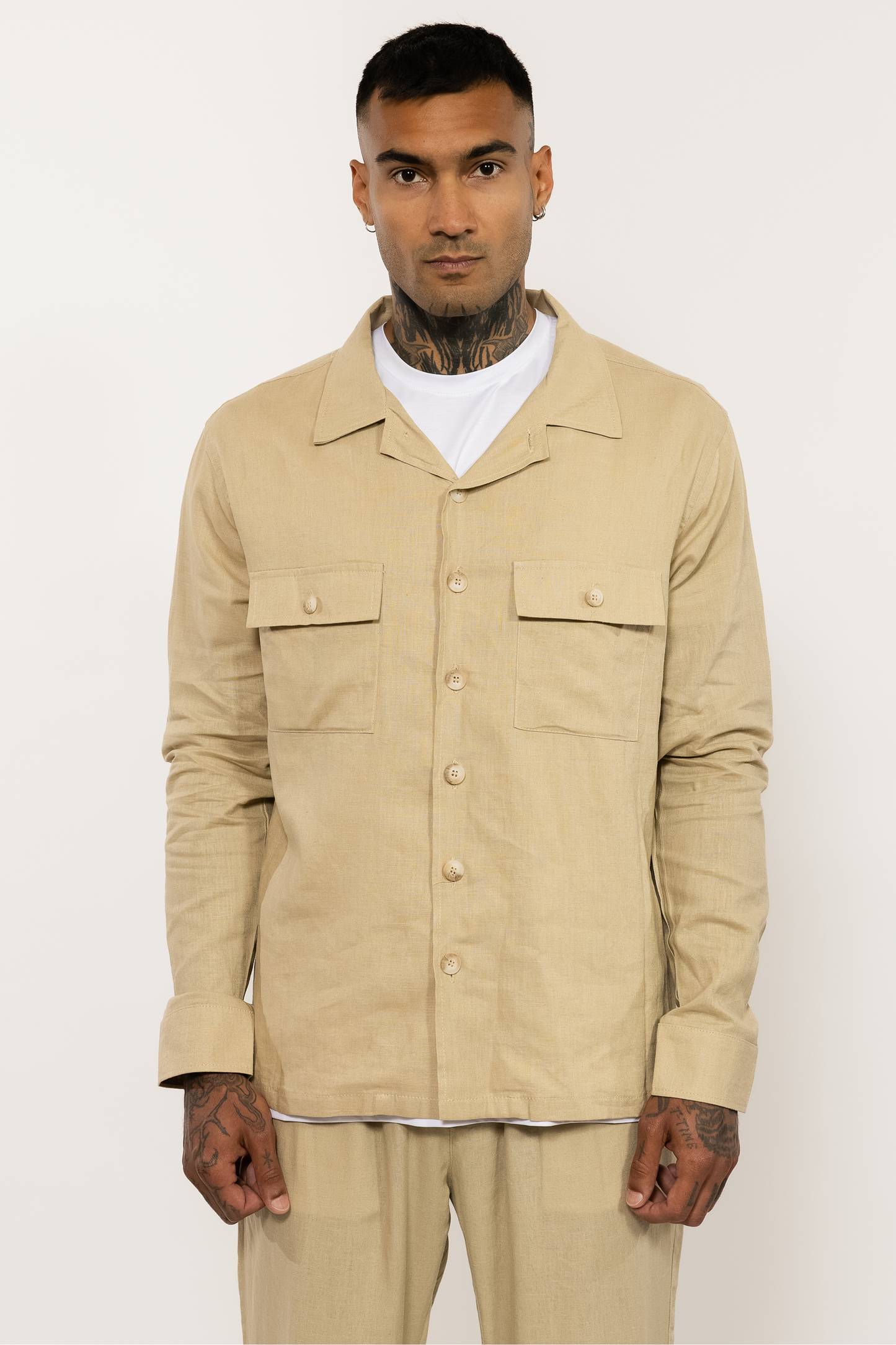 Beige Linen Blend Overshirt