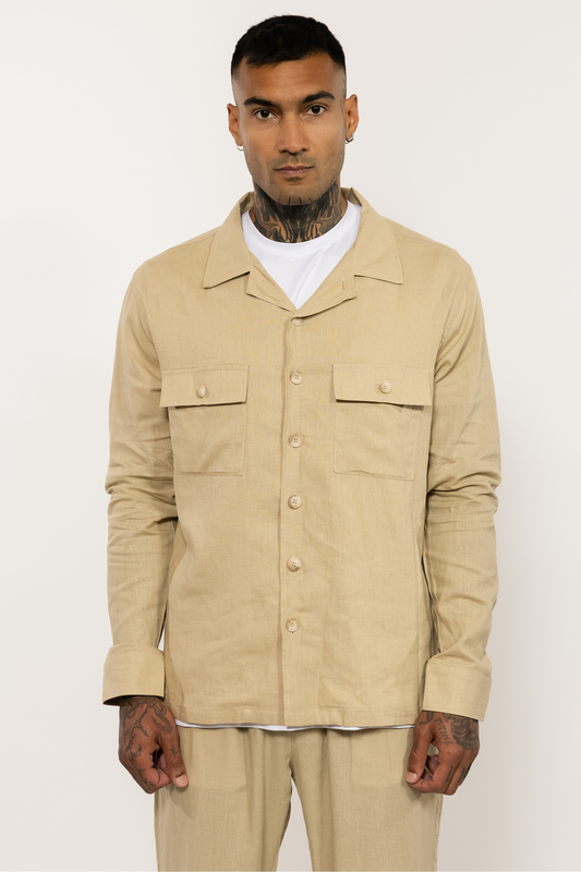 Beige Linen Blend Overshirt