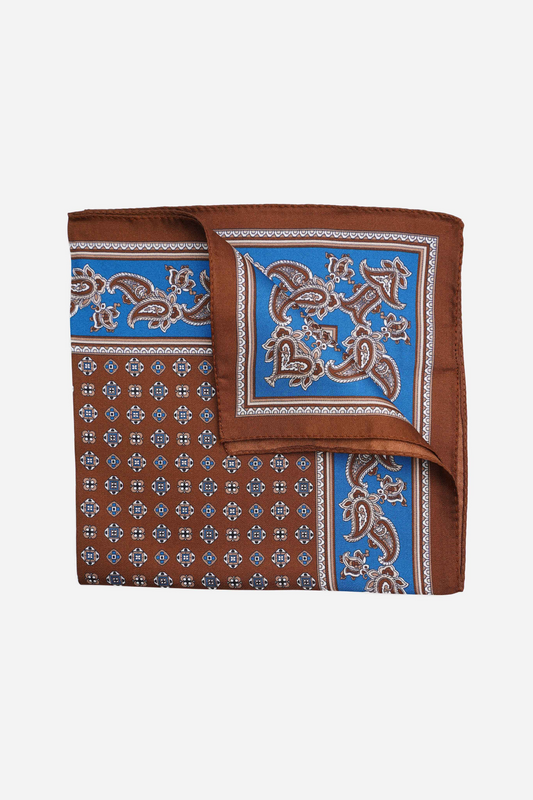 Blue & Brown Paisley Pocket Square