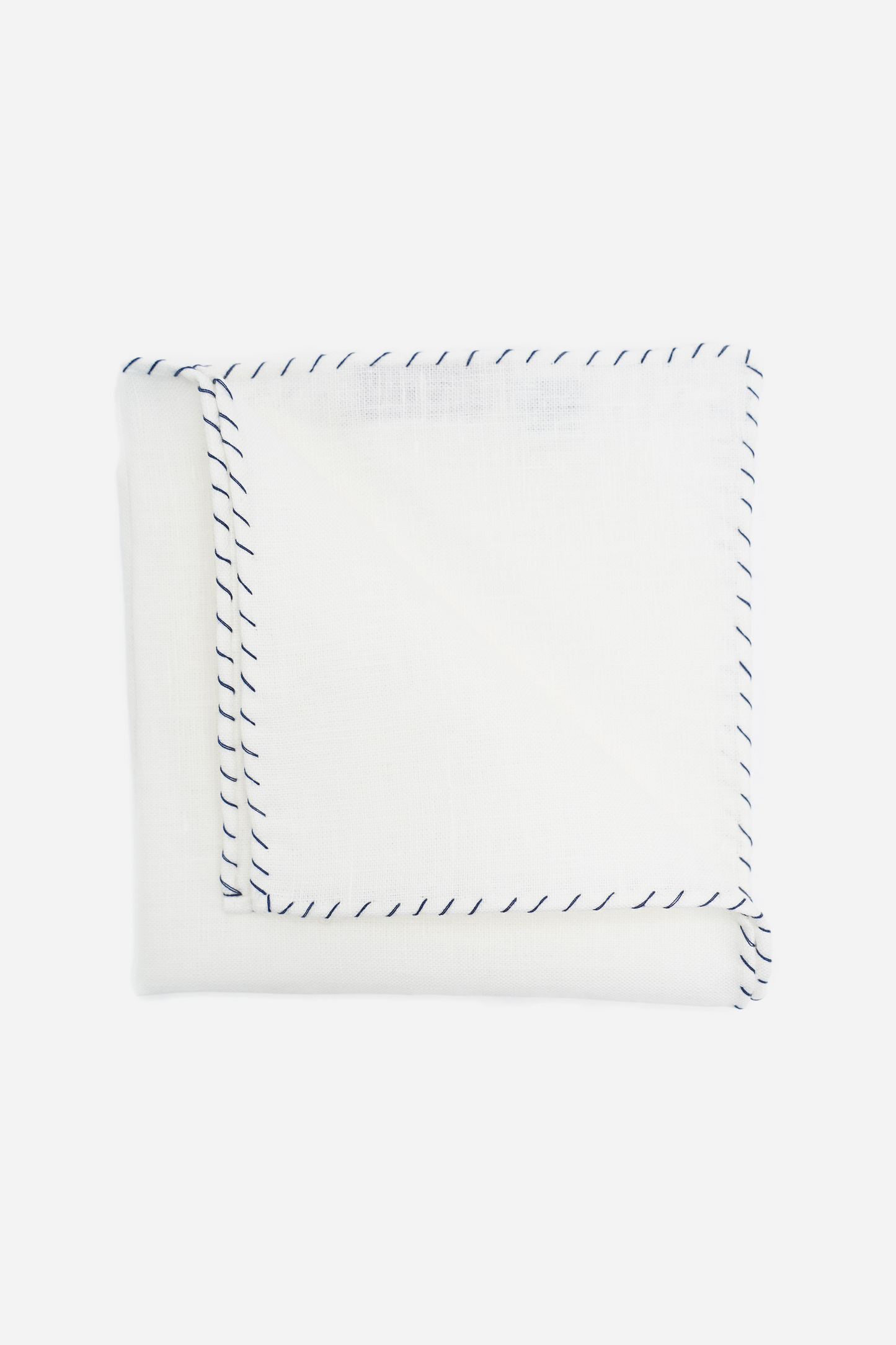 White Linen Scarf with Navy Hand-Rolled Edge