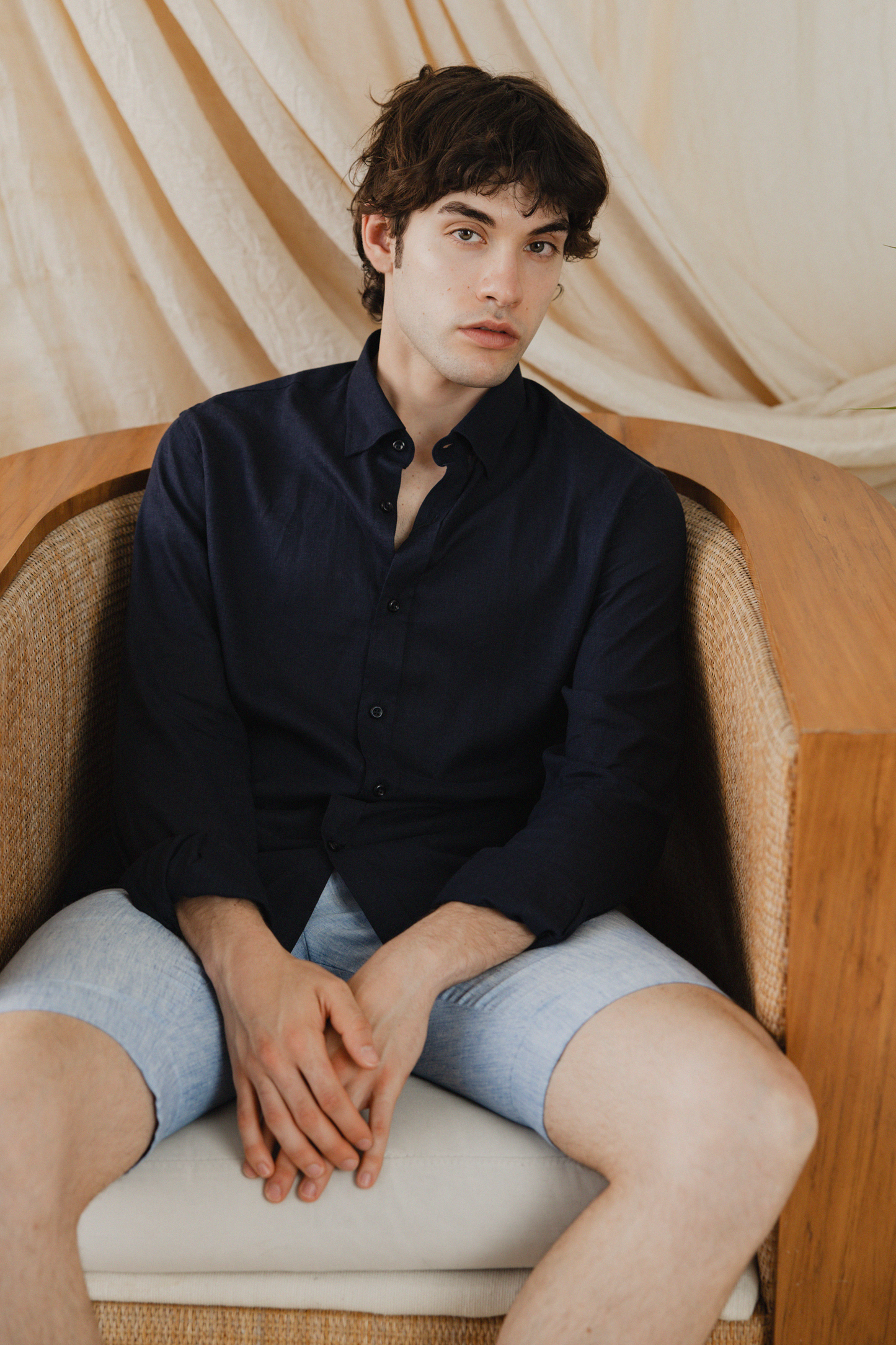 Navy Blue Linen Shirt