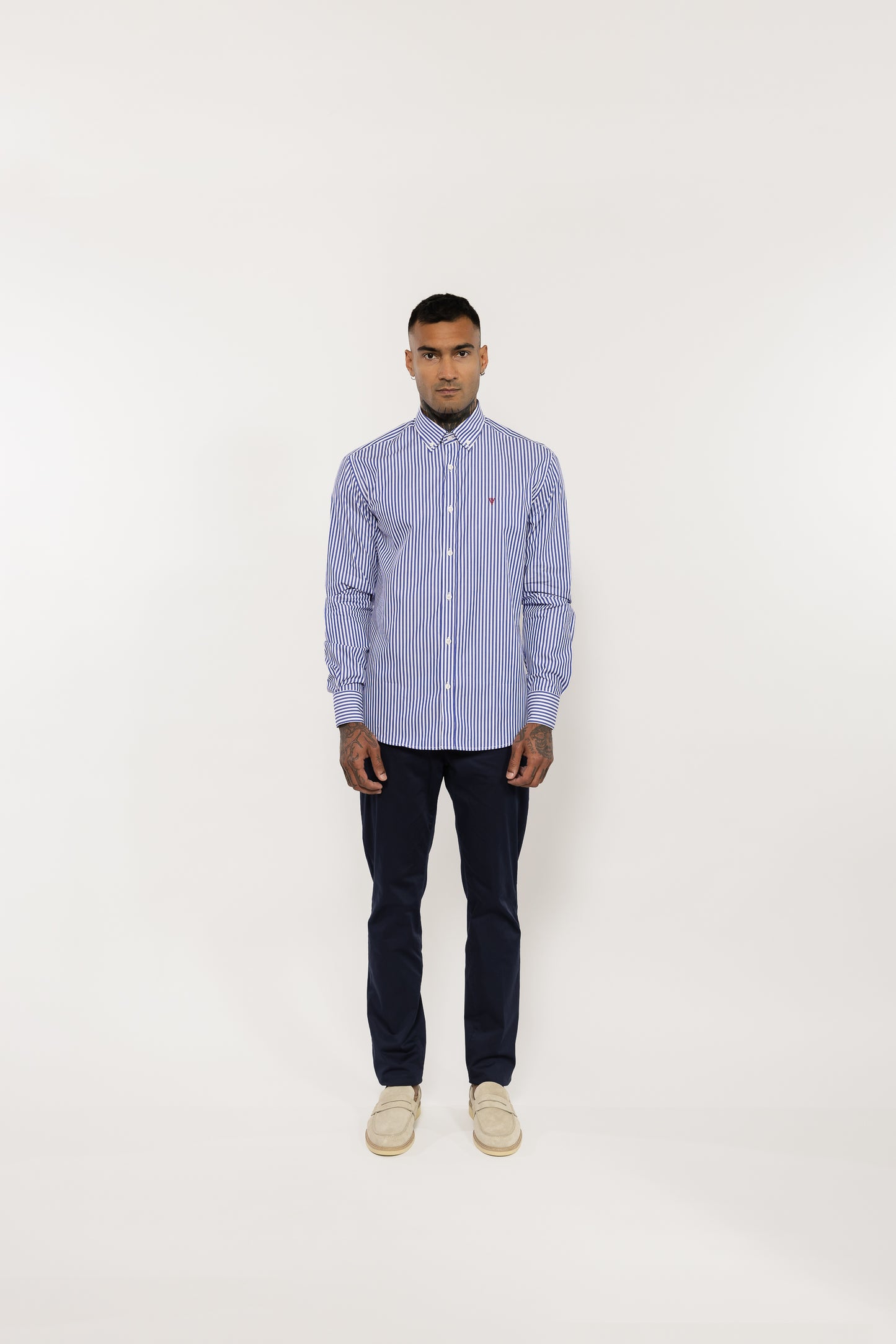 Blue Striped Cotton Shirt with Embroidered Logo