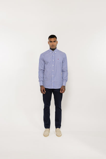 Blue Striped Cotton Shirt with Embroidered Logo