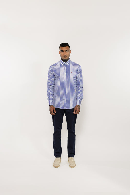 Blue Striped Cotton Shirt with Embroidered Logo