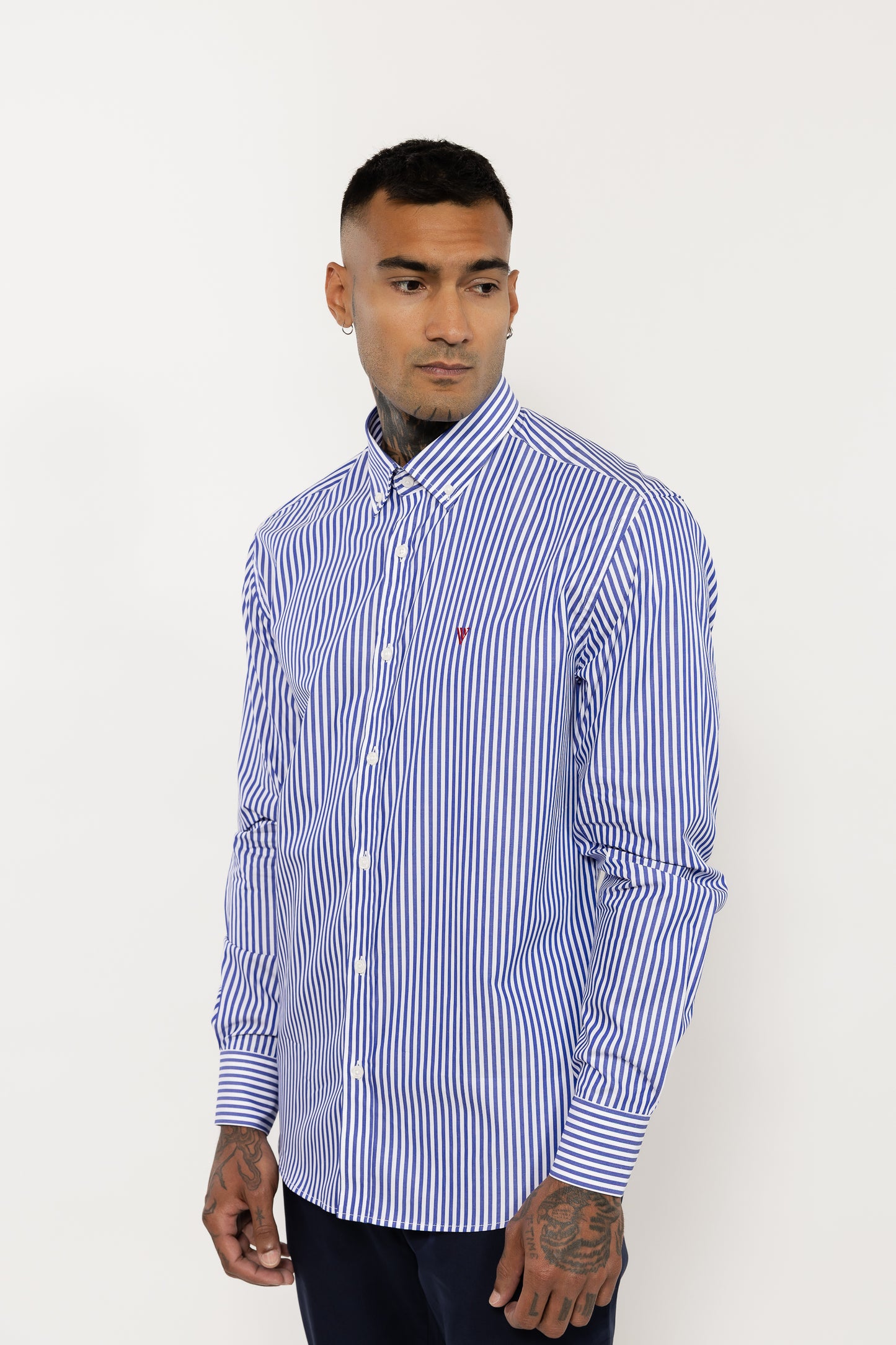 Blue Striped Cotton Shirt with Embroidered Logo