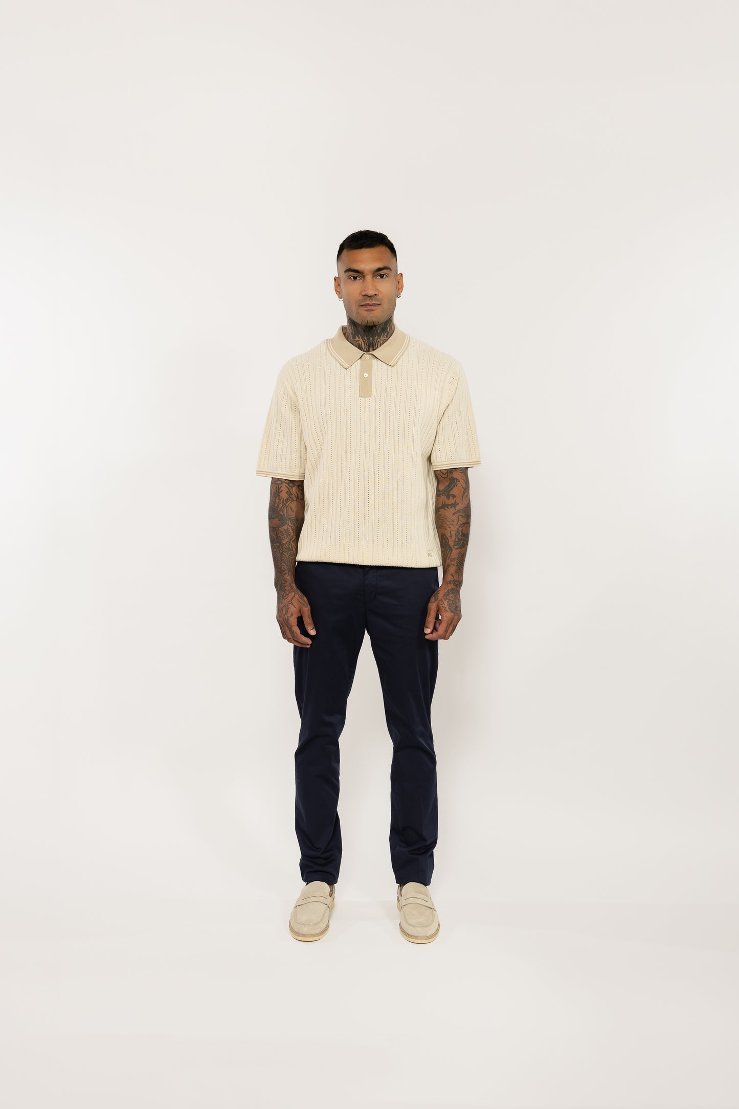 Cream Cotton Knitted Polo Shirt