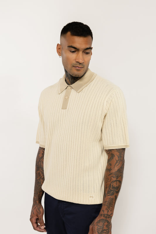 Cream Cotton Knitted Polo Shirt
