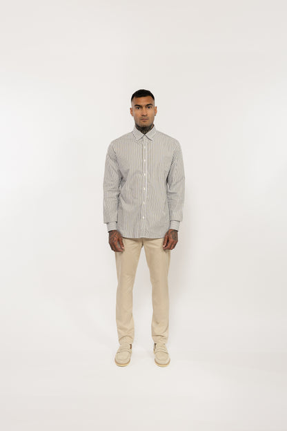 Khaki Green Striped Cotton Shirt