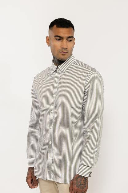 Khaki Green Striped Cotton Shirt