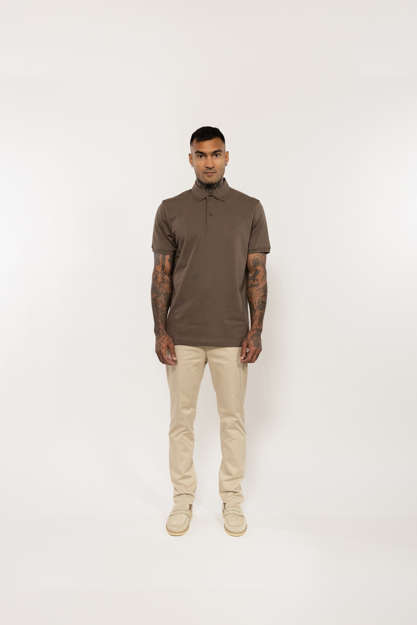 Brown Polo Shirt V Logo Embroidery