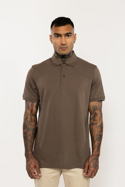 Brown Polo Shirt V Logo Embroidery