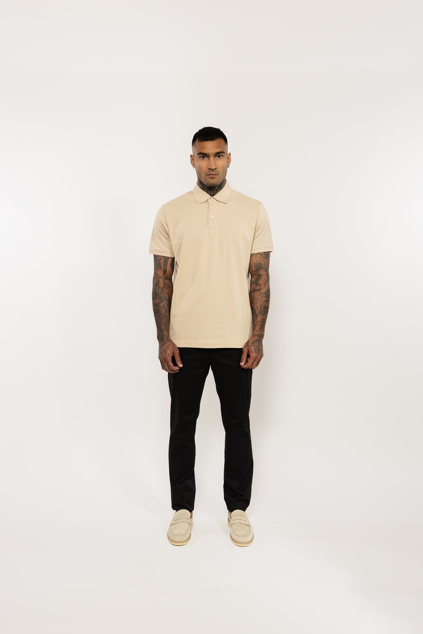 Beige Polo Shirt V Logo Embroidery