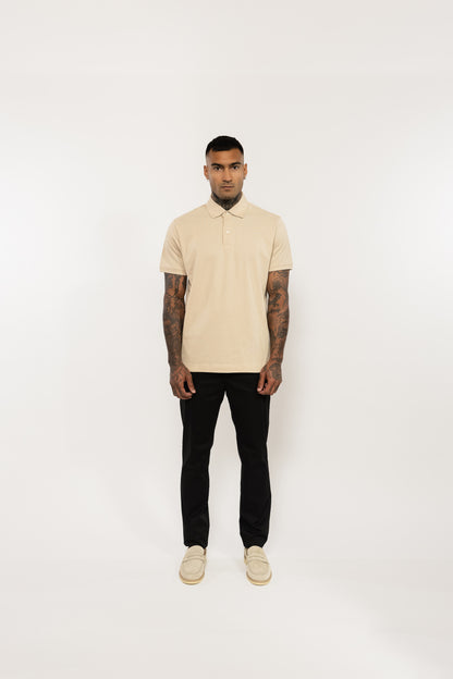 Beige Polo Shirt V Logo Embroidery