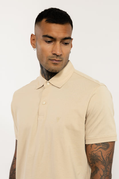 Beige Polo Shirt V Logo Embroidery