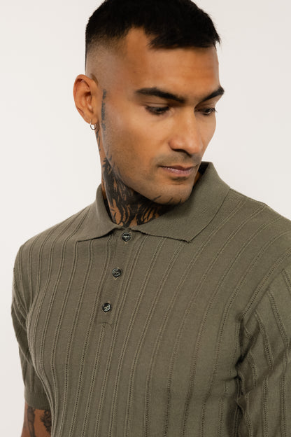Khaki Knitted Polo Shirt