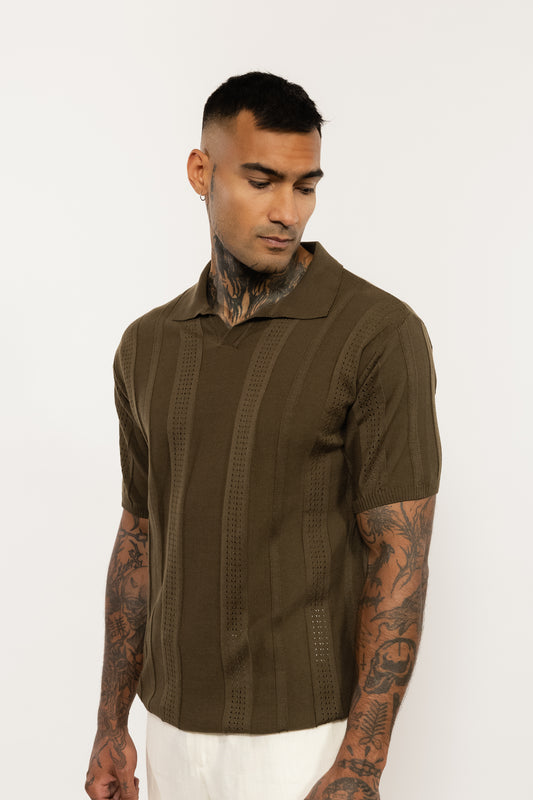 Brown Toned Knitted Polo Shirt