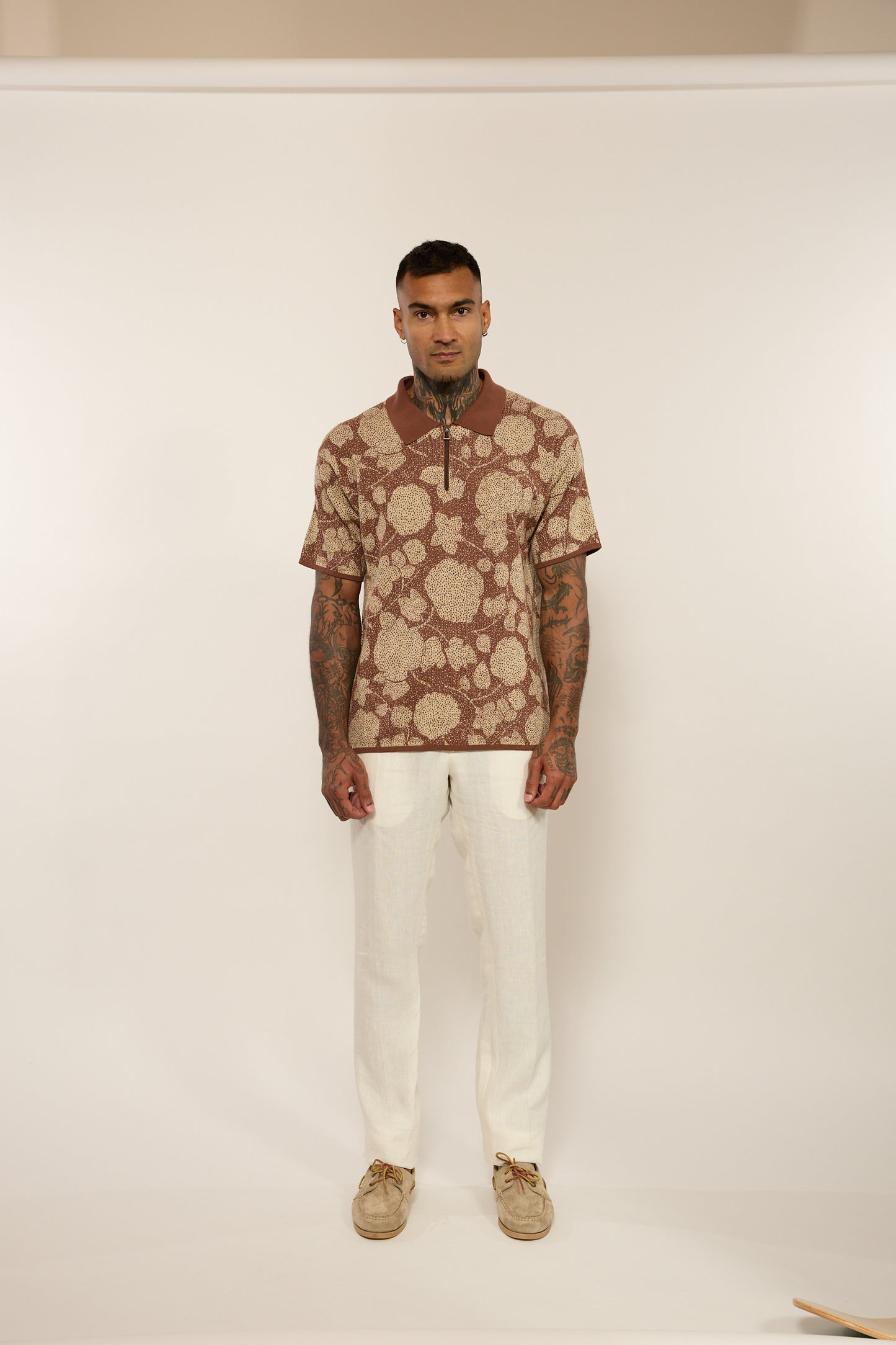 Knitted Patterned Brown Polo