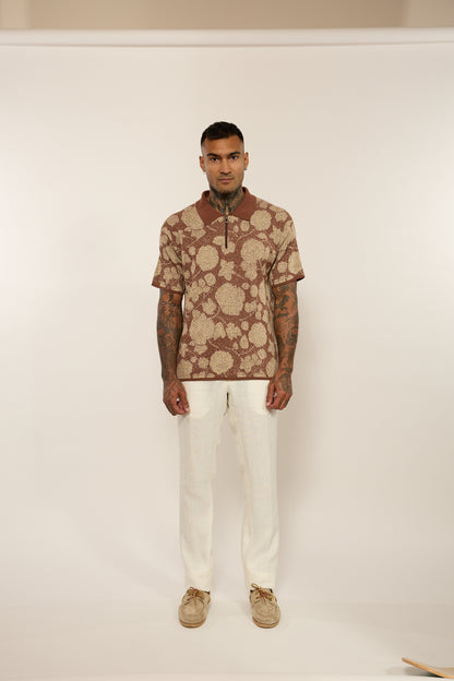 Knitted Patterned Brown Polo