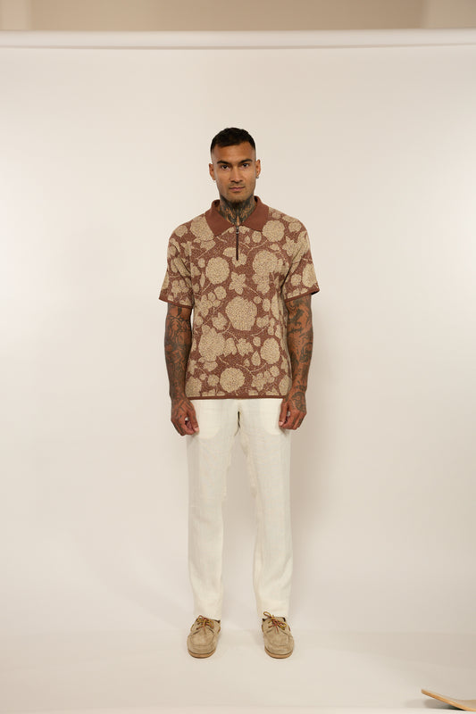 Knitted Patterned Brown Polo