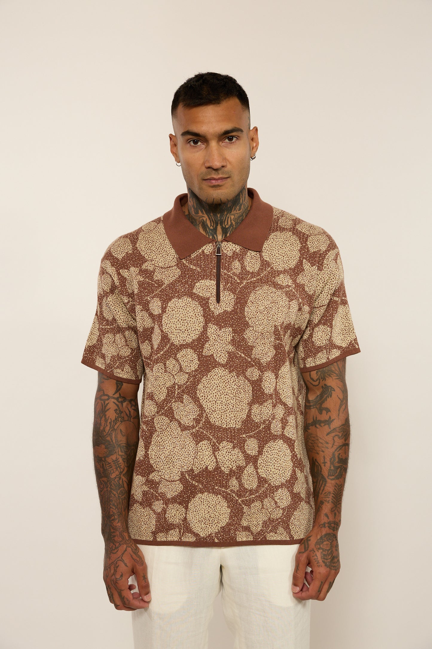 Knitted Patterned Brown Polo