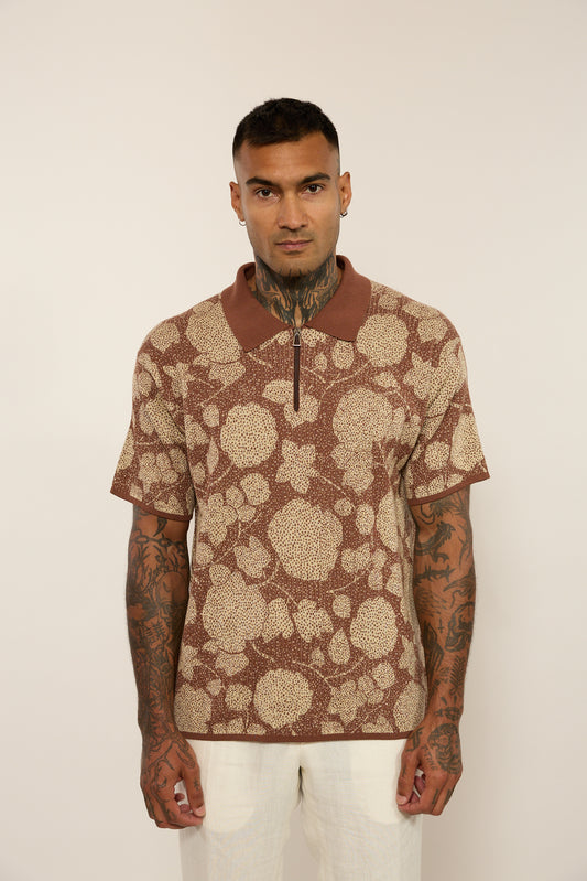 Knitted Patterned Brown Polo