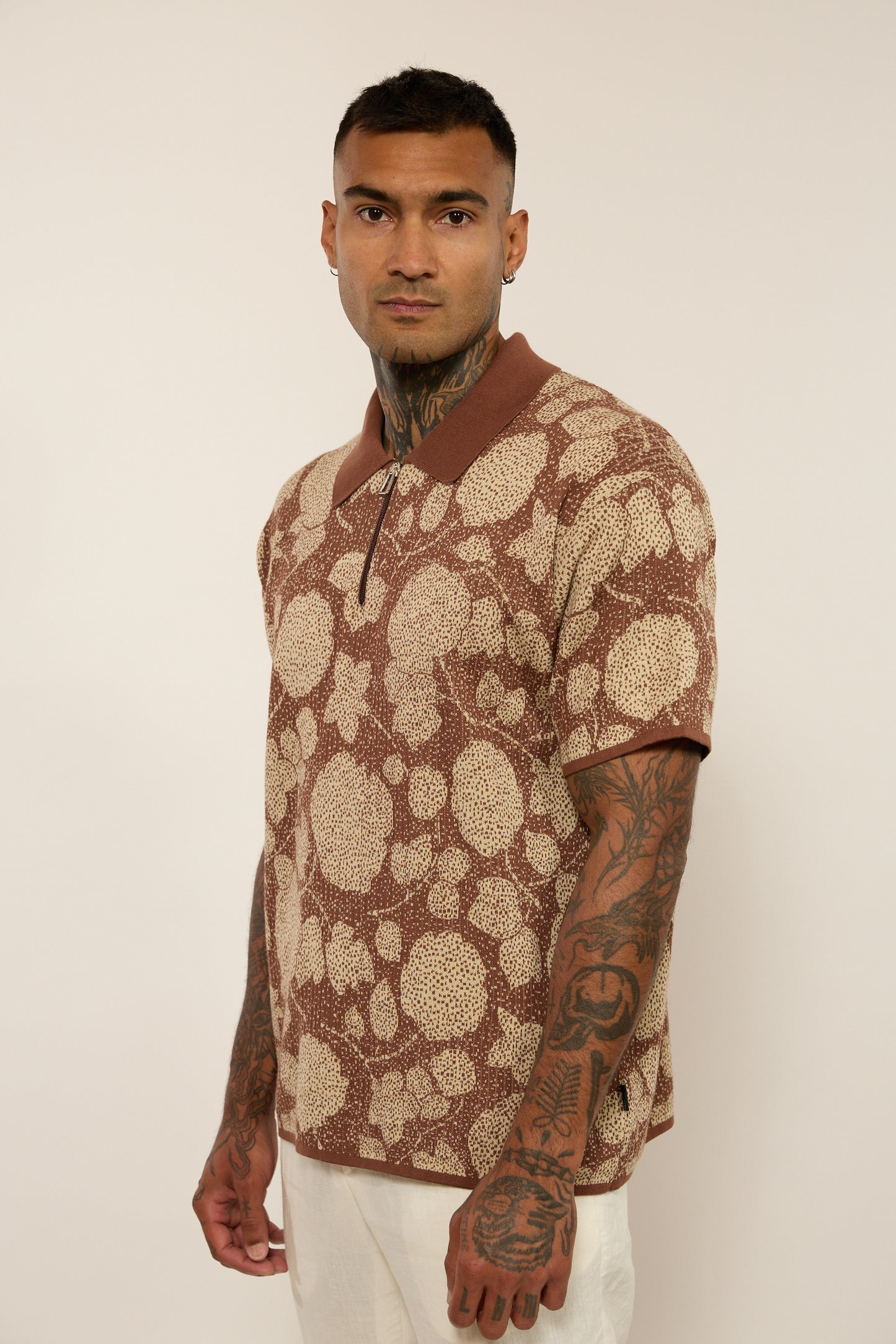 Knitted Patterned Brown Polo