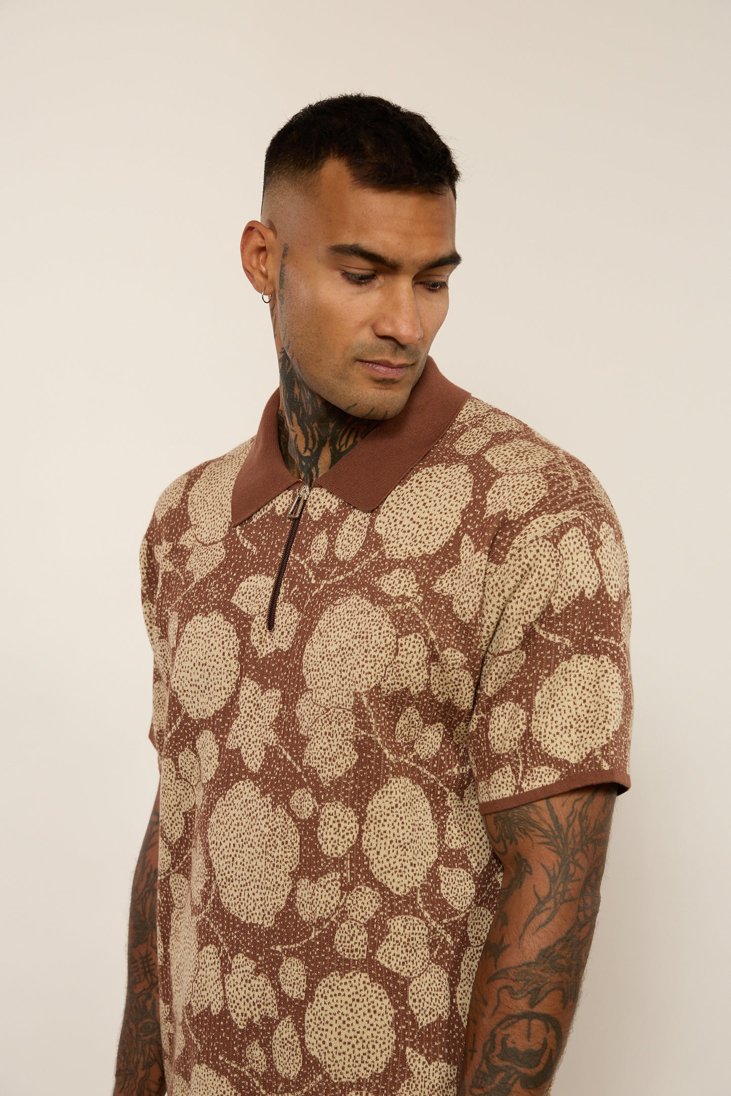 Knitted Patterned Brown Polo