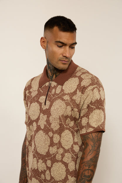 Knitted Patterned Brown Polo