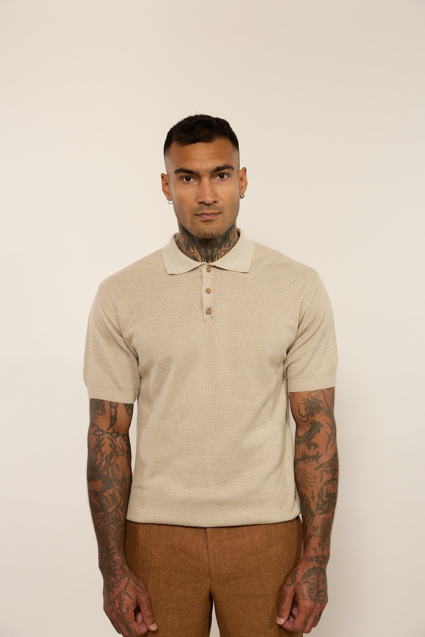 Knitted Beige Polo Shirt