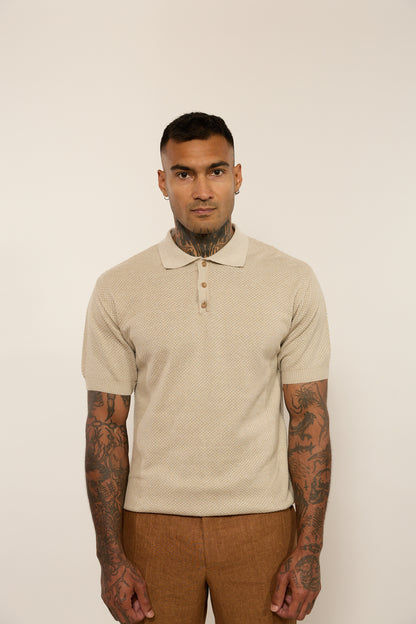 Knitted Beige Polo Shirt