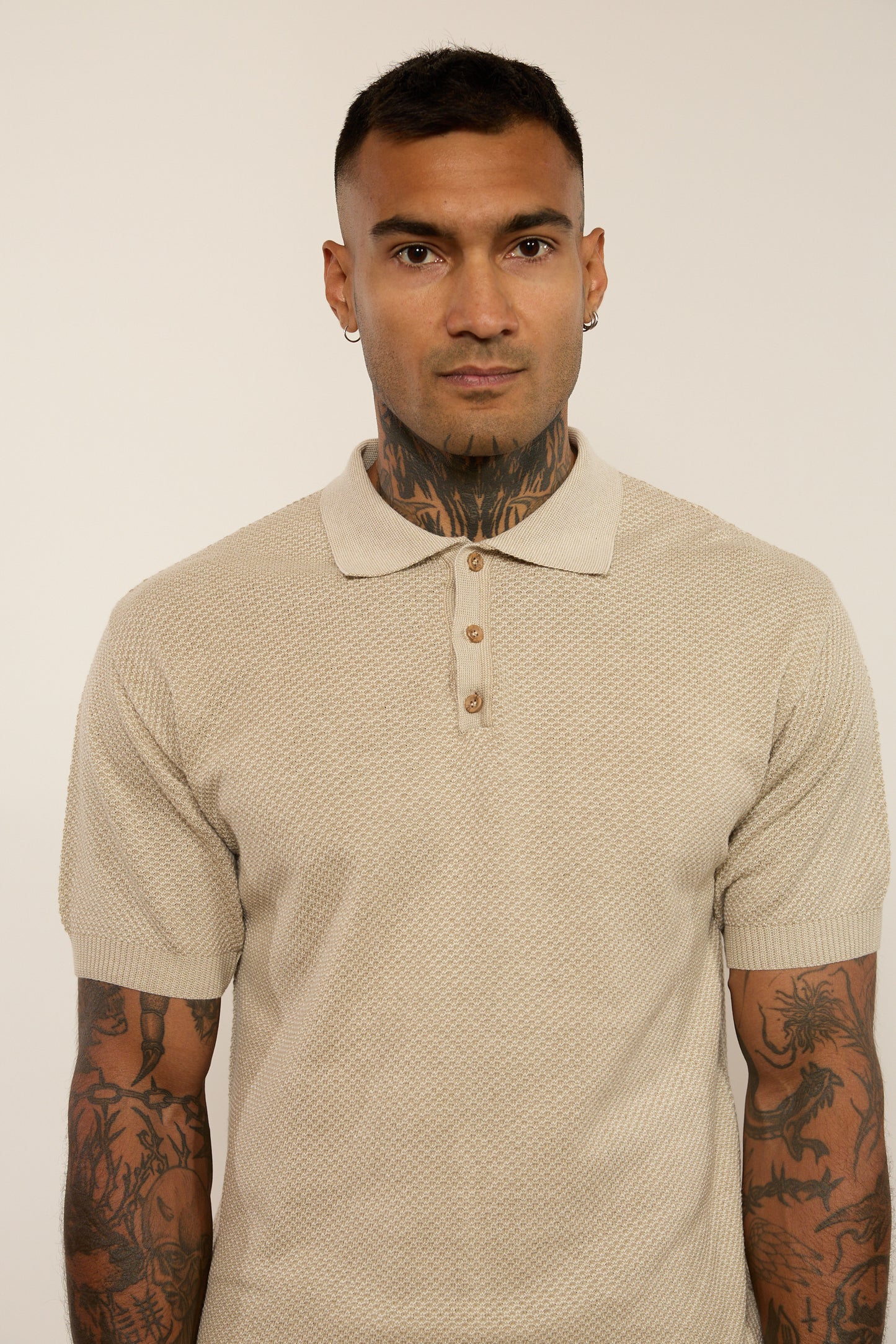 Knitted Beige Polo Shirt