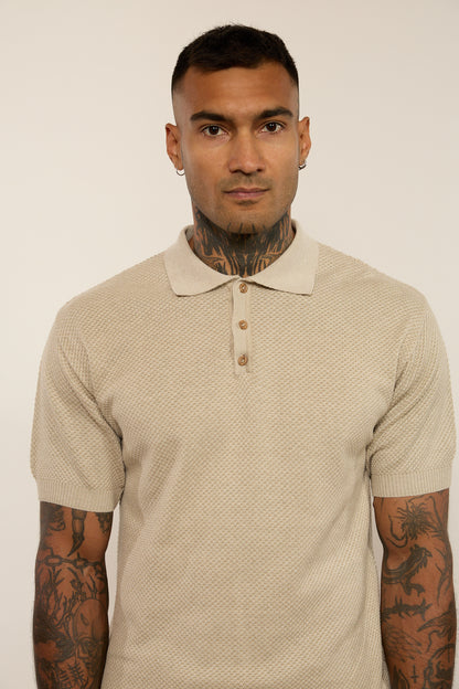 Knitted Beige Polo Shirt
