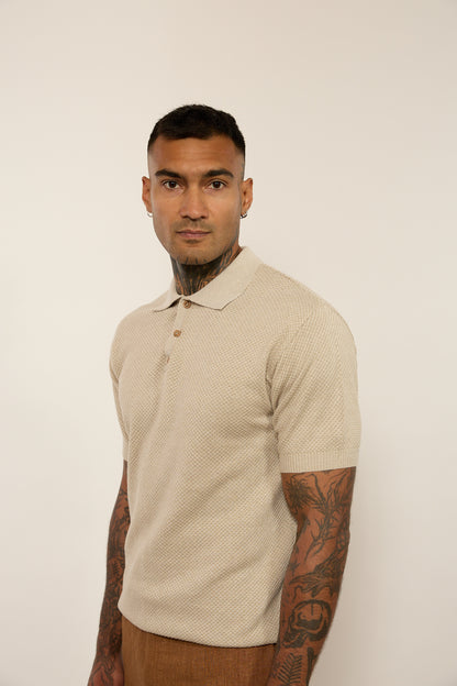Knitted Beige Polo Shirt
